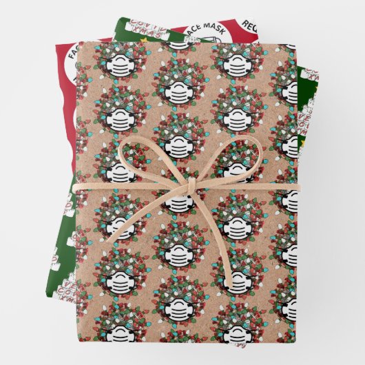 Quarantaine Trio COVID Pandemic Kerstset Gift Inpakpapier Vel (In situ)