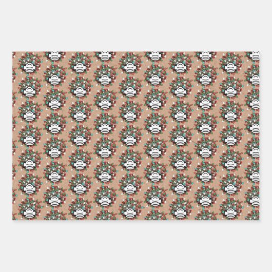 Quarantaine Trio COVID Pandemic Kerstset Gift Inpakpapier Vel (Voorkant)