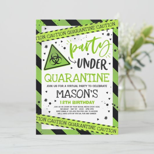 Quarantaine Verjaardagsfeest Uitnodiging Virtual Z (Staand voorkant)