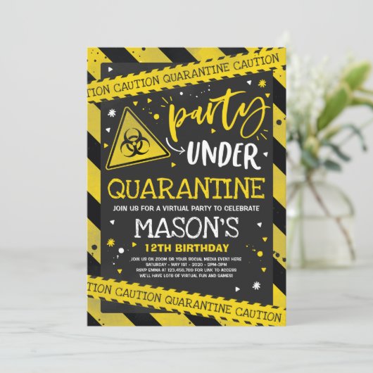 Quarantaine Verjaardagsfeest Uitnodiging Virtual Z (Staand voorkant)