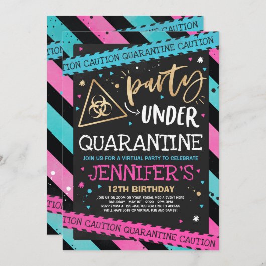 Quarantaine Verjaardagsfeest Uitnodiging Virtual Z (Voorkant / Achterkant)