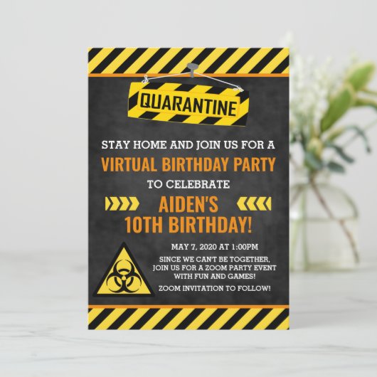 Quarantaine Verjaardagsuitnodiging, Kind Humor Gra Kaart (Staand voorkant)