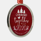 Quarantated Together Cute Covid Kerstrood Metalen Ornament (Rechts)