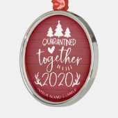 Quarantated Together Cute Covid Kerstrood Metalen Ornament (Links)