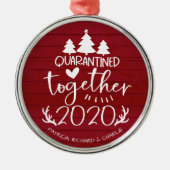 Quarantated Together Cute Covid Kerstrood Metalen Ornament (Voorkant)
