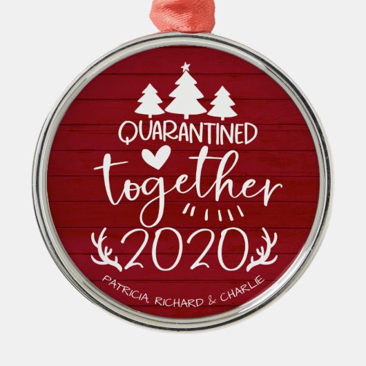 Quarantated Together Cute Covid Kerstrood Metalen Ornament (Voorkant)