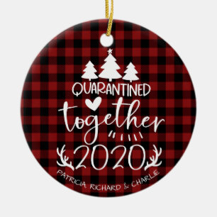 Quarantated Together Cute Covid Pandemic Kerstmis Keramisch Ornament
