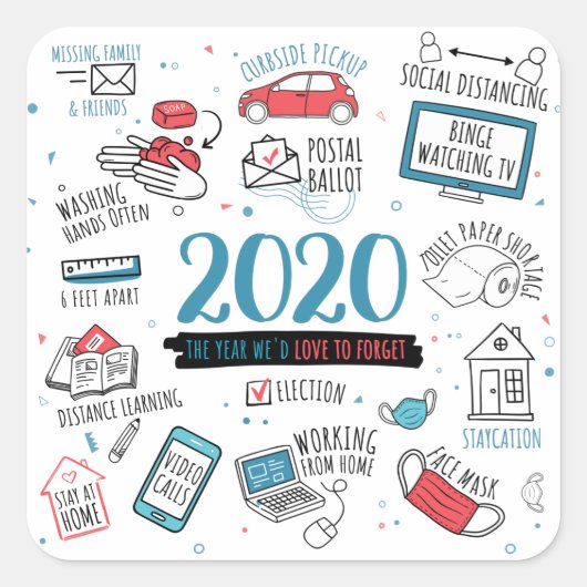 Quarantine 2020 Lockdown Herdenking Vierkante Sticker (Voorkant)