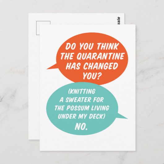 Quarantine Activity Knitting Possum a Sweater Briefkaart (Voorkant / Achterkant)