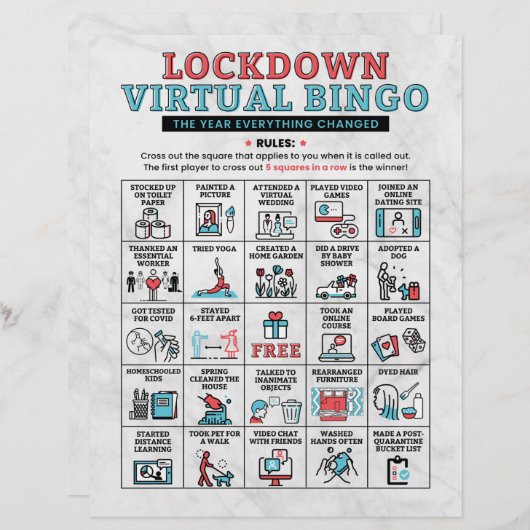 Quarantine Bingo Lockdown Activities (Voorkant / Achterkant)