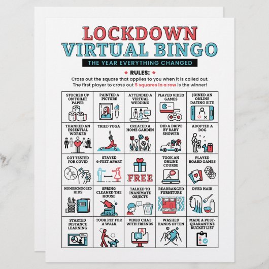 Quarantine Bingo Lockdown Activities (Voorkant / Achterkant)