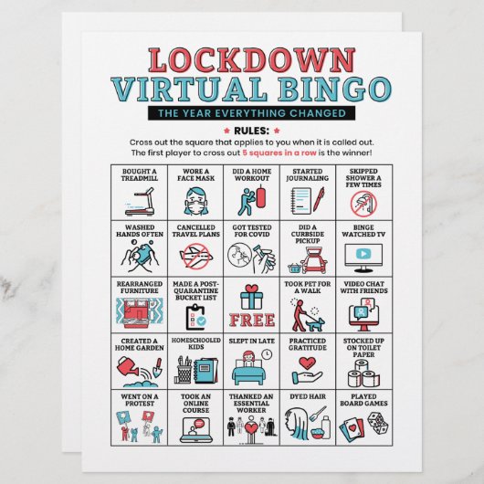 Quarantine Bingo Pandemic Lockdown Activities (Voorkant / Achterkant)