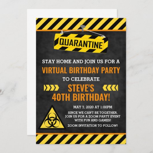 Quarantine Birthday Invitation, Adult Humor Funny Kaart (Voorkant / Achterkant)
