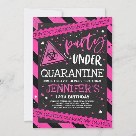 Quarantine Birthday Party Invitation Virtual Zoom Kaart (Voorkant)