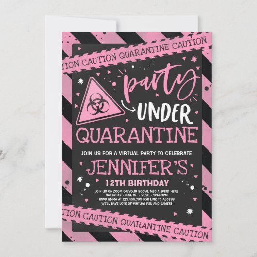 Quarantine Birthday Party Invitation Virtual Zoom Kaart (Voorkant)