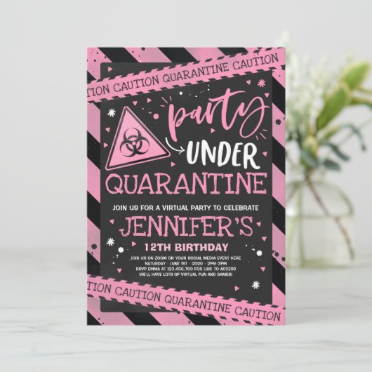 Quarantine Birthday Party Invitation Virtual Zoom Kaart (Staand voorkant)