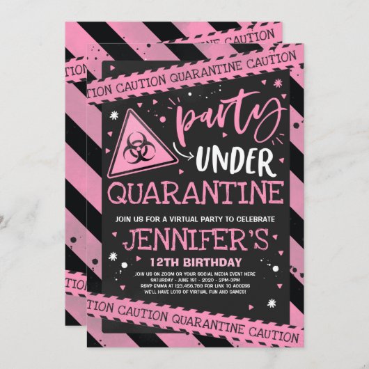 Quarantine Birthday Party Invitation Virtual Zoom Kaart (Voorkant / Achterkant)