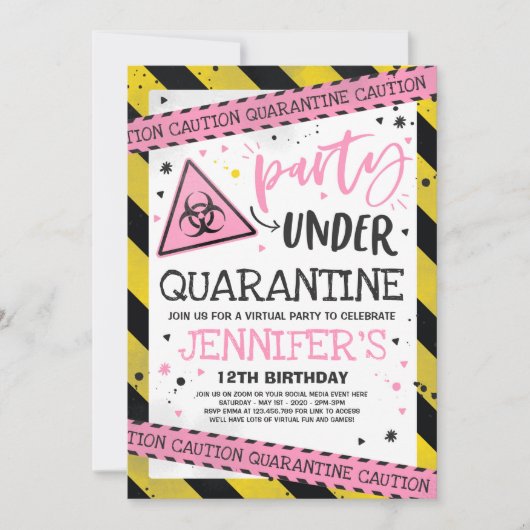 Quarantine Birthday Party Invitation Virtual Zoom Kaart (Voorkant)