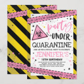 Quarantine Birthday Party Invitation Virtual Zoom Kaart (Voorkant / Achterkant)