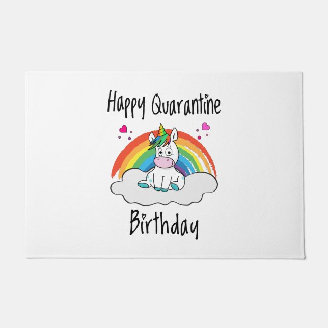Quarantine Birthday Unicorn-regenboog Deurmat (Voorkant)