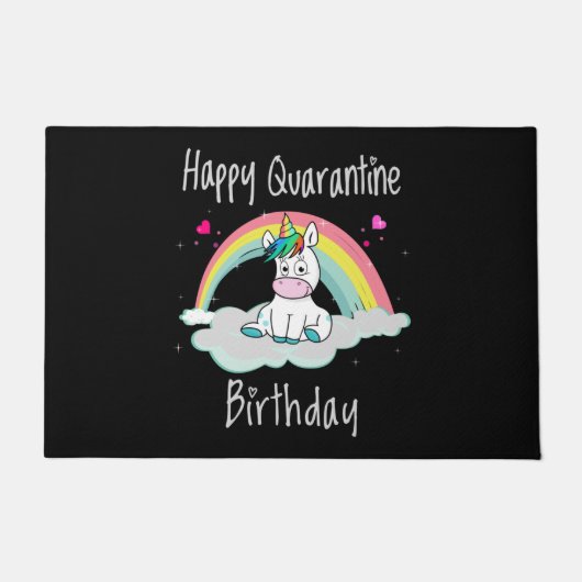 Quarantine Birthday Unicorn-regenboog Deurmat (Voorkant)