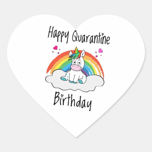 Quarantine Birthday Unicorn-regenboog Hart Sticker (Voorkant)