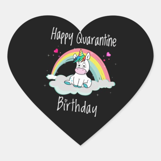 Quarantine Birthday Unicorn-regenboog Hart Sticker (Voorkant)