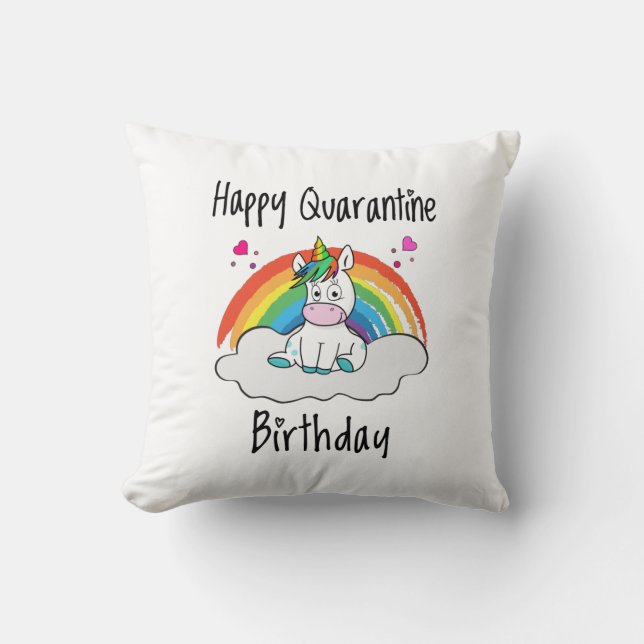Quarantine Birthday Unicorn-regenboog Kussen (Voorkant)