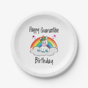 Quarantine Birthday Unicorn-regenboog Papieren Bordje