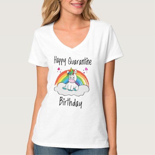 Quarantine Birthday Unicorn-regenboog T-shirt (Voorkant)