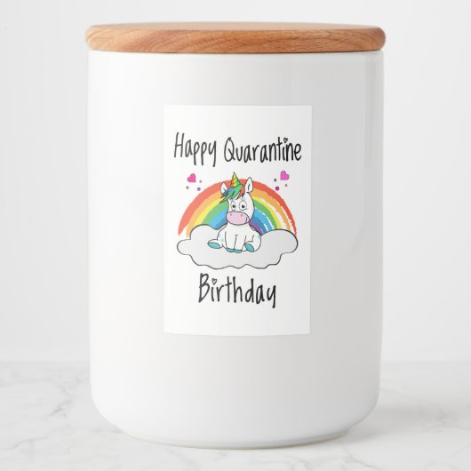 Quarantine Birthday Unicorn-regenboog Voedselcontainer Etiket (Voorkant)