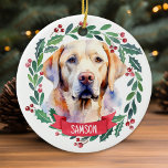 Quarantine Covid Kerstmis Masker Santa Dog Keramisch Ornament<br><div class="desc">Voeg een kleine humor toe aan de quarantaine en pandemie van deze schattige zwarte labrador Santa Dog met een ornament met een gezichtsmasker dat zegt ... . Het enige wat ik voor Kerstmis wil is mijn twee voorste tanden Shows. Pas de rug met naam en jaar aan. Deze kerstversiering met...</div>