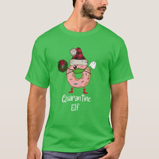 Quarantine Elf Funny Kerstgemaskeerde Donut T-shirt (Voorkant)