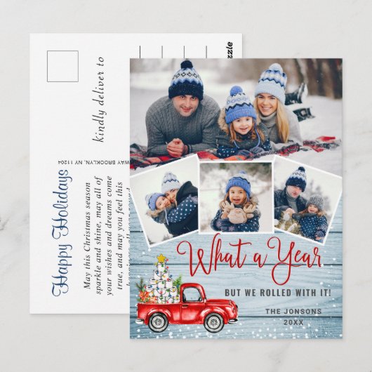 Quarantine Merry Kerstmis Rustic 4 PHOTO Greeting Briefkaart (Voorkant / Achterkant)