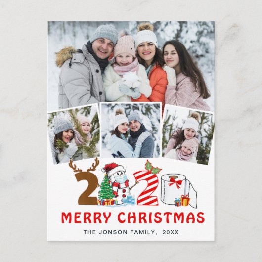 Quarantine Merry Kerstmis Rustic 4 PHOTO Greeting Feestdagenkaart (Voorkant)