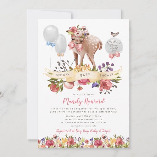 Quarantine Oh Deer Girl Virtual Baby shower Kaart (Voorkant)