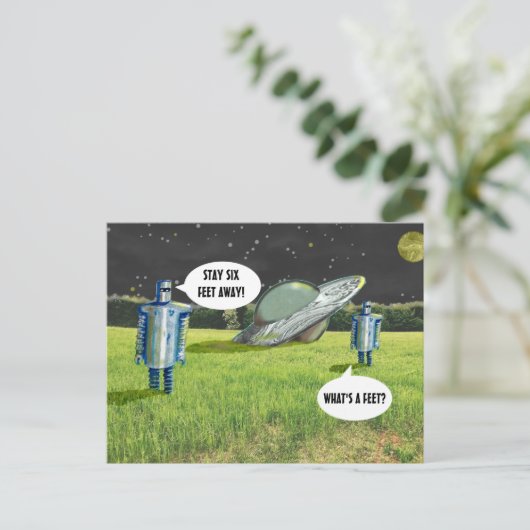 QUARANTINE SIX FEET ROBOTS DOOR Jetpackcorps Briefkaart (Staand voorkant)