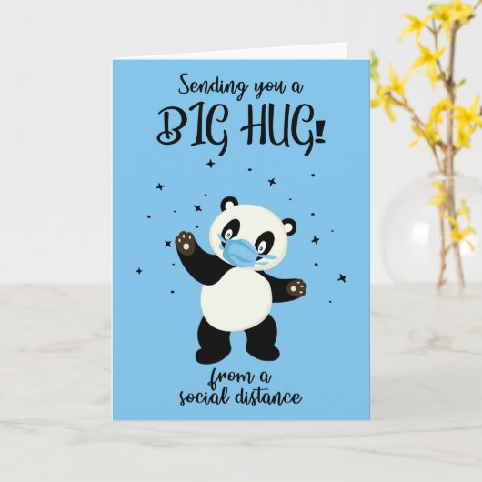 Quarantine Sociale Afstand Panda Beer Knuffelkaart Kaart (Gele Bloem)