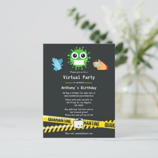 Quarantine Virtual Birthday Party Briefkaart (Staand voorkant)