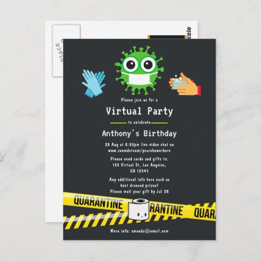 Quarantine Virtual Birthday Party Briefkaart (Voorkant / Achterkant)