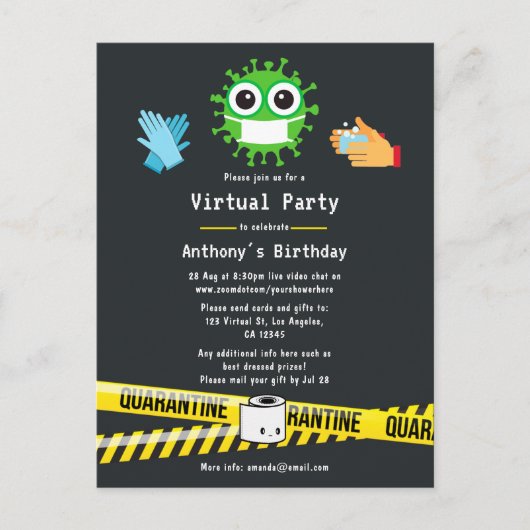 Quarantine Virtual Birthday Party Briefkaart (Voorkant)