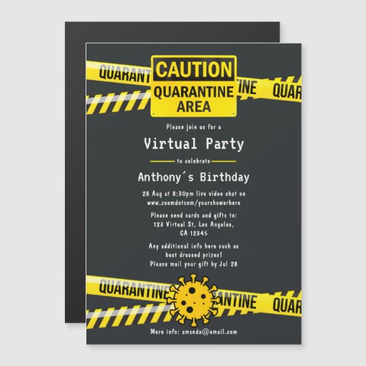 Quarantine Virtual Birthday Party Magnetische Uitnodiging (Voorkant / Achterkant)