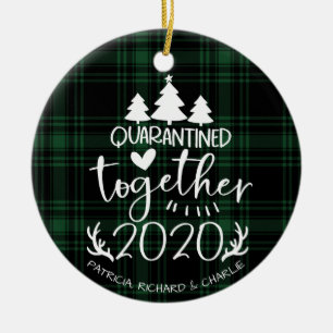 Quarantined Together Cute Covid kerst Green Keramisch Ornament