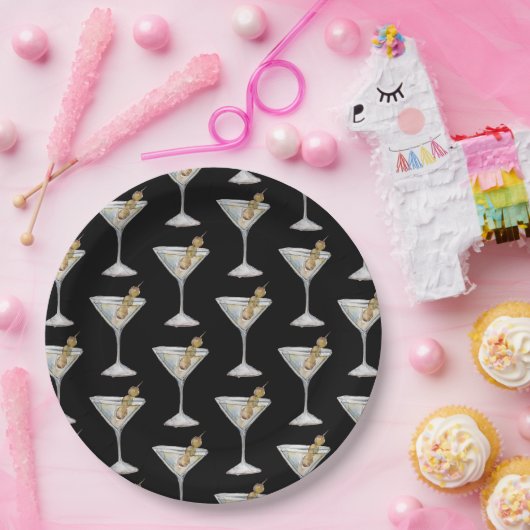 Quarantini Martini Cocktail Pattern Black Papieren Bordje (Feest)