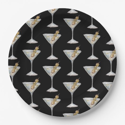 Quarantini Martini Cocktail Pattern Black Papieren Bordje (Voorkant)