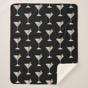 Quarantini Martini Cocktail Pattern Black Sherpa Deken