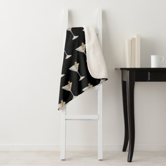 Quarantini Martini Cocktail Pattern Black Sherpa Deken (In situ)