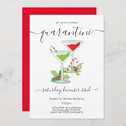 Quarantini Mistletoe en Martinis Holiday Party Kaart (Voorkant / Achterkant)