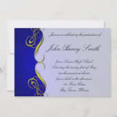 Quarter Damask Blue Afstuderen Invitation Kaart (Voorkant)