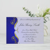 Quarter Damask Blue Afstuderen Invitation Kaart (Staand voorkant)
